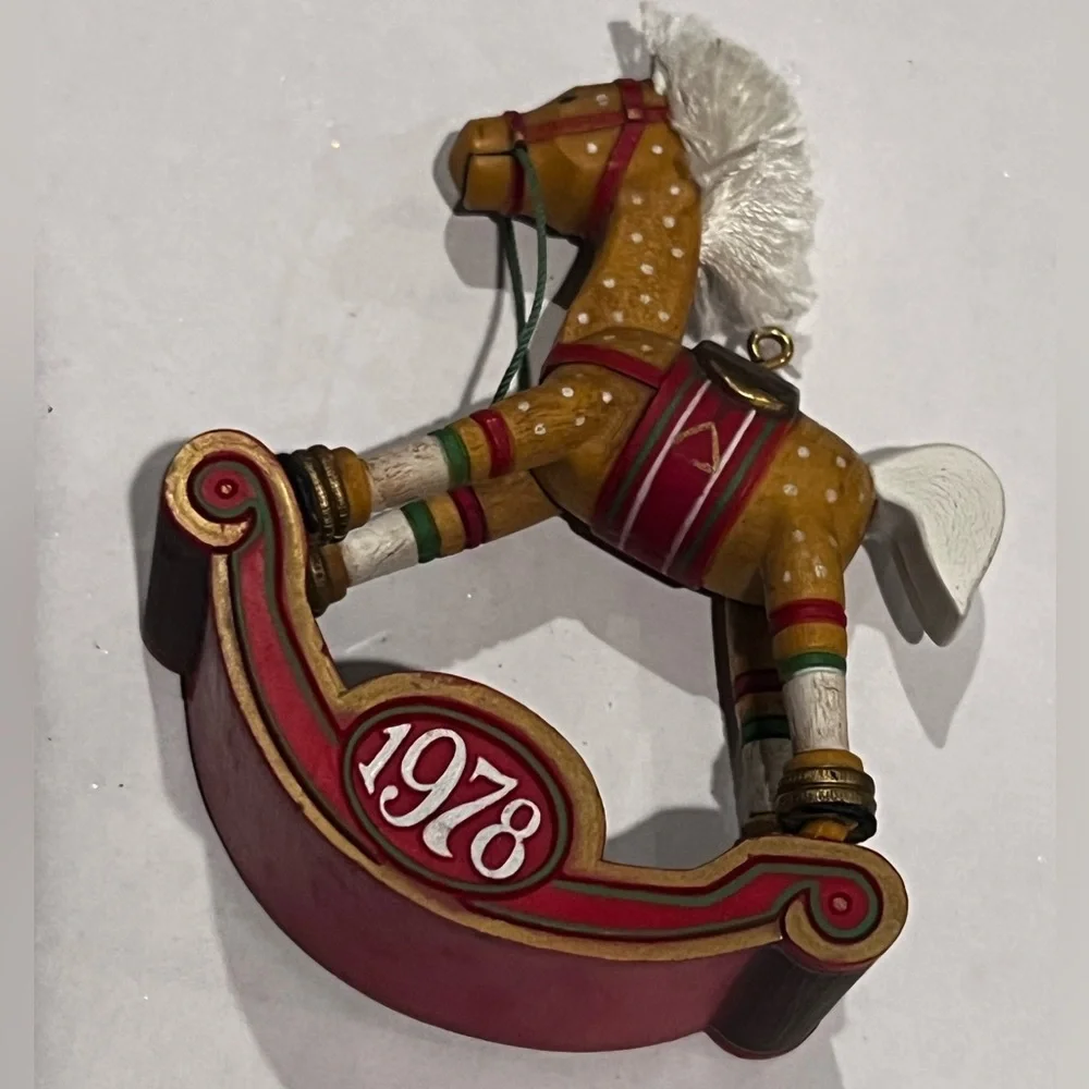Vintage Wooden Carved Rocking Horse Ornament 1978